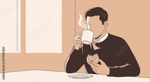 Enjoying Beverages And Pastries: A Relaxed Individual Partaking In Coffee And Delight