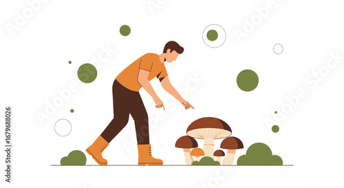 Foraging Adventure: A Person Spotting And Admiring A Cluster Of Mushrooms