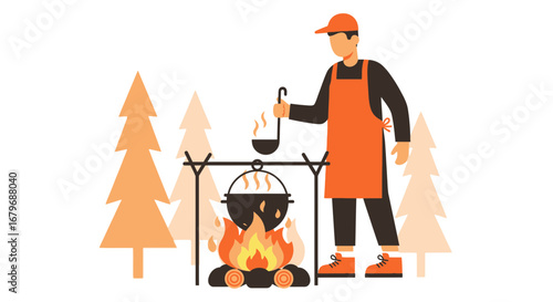 Forest Cookery Illustration Captures Adventurous Culinary Practices, Nature's Inspired Meals