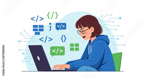 Enthusiastic Individual Coding On A Laptop Creating New Digital Innovative Solutions