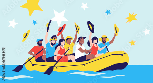 Enthusiastic Rafting Expedition Depicting Joy, Celebration, And Unbridled Togetherness