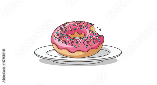 Frosted Donut With Sprinkles On A Plate, A Delightful Dessert Visuals
