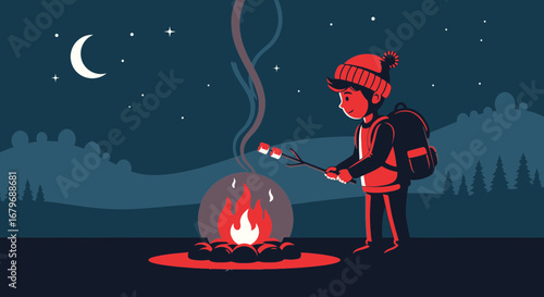 Evening Campfire Activity: Enjoying Roasting Marshmallows Beneath The Starlit Sky