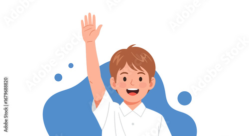 Excited Boy Raising Hand Expressing Enthusiasm and Joy in Education Vector Illustration