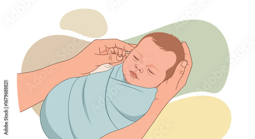 Gentle Embrace: Illustration Depicting a Newborn Infant Held Tenderly