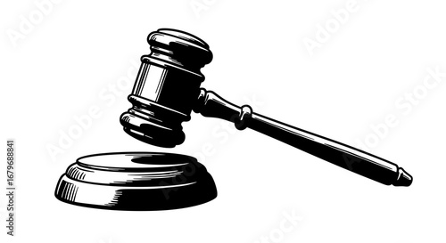 Classic black and white gavel with sound block for legal and justice concepts