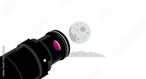 Flat telescope view of moon on white background