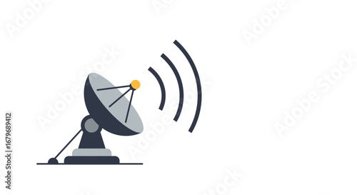 Modern communication antenna with signal waves on white background