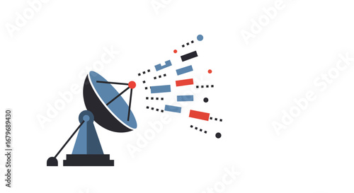 Satellite dish transmitting digital signals in a modern abstract design