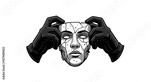 Monochrome mask and gloves creative art with intricate details
