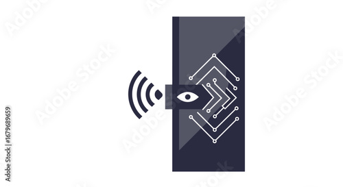 Futuristic eye scan technology concept with circuit design