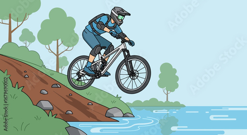 Extreme Mountain Biker Navigating Rocky Terrain with Precision and Skillful Bike Handling