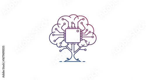 Tree of technology with circuit board branches in minimalist linear style
