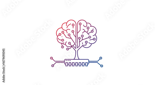 Futuristic neural circuitry tree merging technology and nature concept