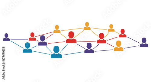 Colorful network of connected people in minimalist design