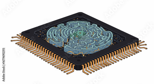 Isometric maze circuit: complex technology and innovation in a microchip design