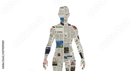 Collage human silhouette with newspaper print for communication concepts