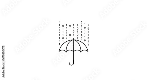 Binary rain over umbrella symbolizing data protection and digital security