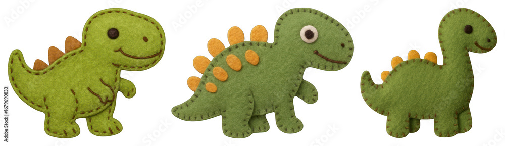 Obraz premium PNG Cute felt dinosaur toys, element set on transparent background