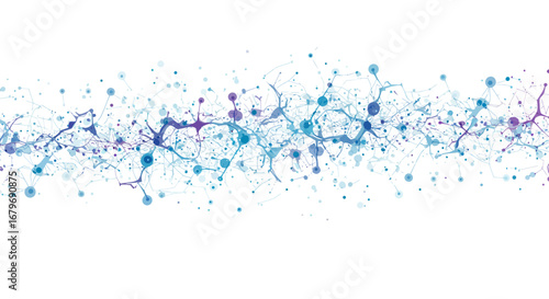Abstract network connection with blue and purple nodes and lines on white background