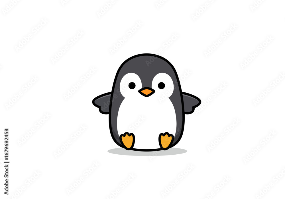 Fototapeta premium Cute Cartoon Penguin Illustration on White Background.
