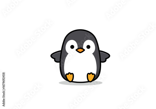 Cute Cartoon Penguin Illustration on White Background.