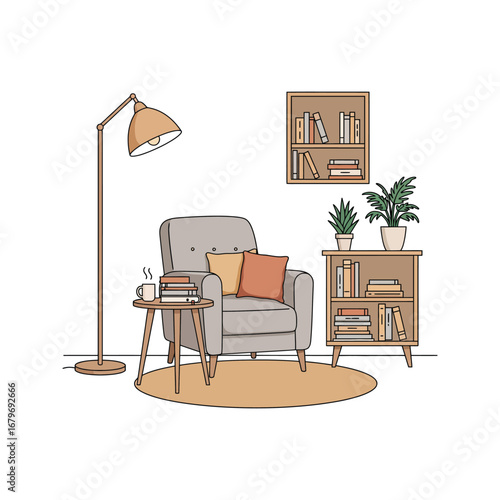 Modern living room with fireplace, wooden chairs, and a table, a cozy home interior design