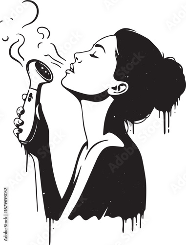 Elegant woman revitalizing skin with advanced facial steamer ill