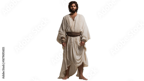 Prophet Hosea full body on transparent background. Biblical Old Testament figure in modest robe, isolated PNG for Christian artwork, teaching, and design use.