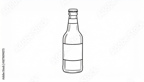 Minimal black-and-white line drawing of a bottle with long neck and blank label, ideal for packaging design or branding mockups.