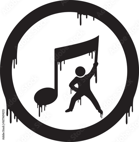 Meltdown in music: a figure holding a dripping musical note insi