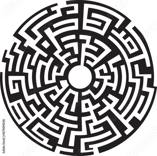 Abstract Circular Labyrinth Design Illustrating Problem Solving
