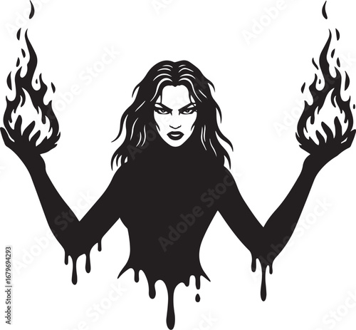 Mysterious sorceress wielding ethereal flames, embodying empower