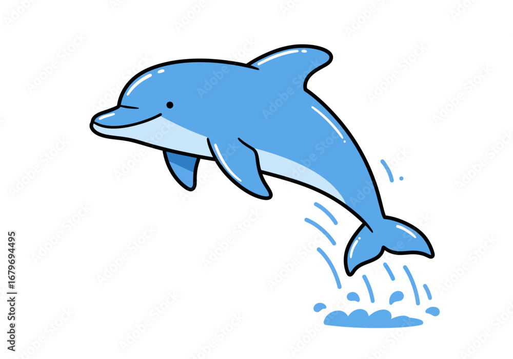 Fototapeta premium Cartoon Dolphin Leaping: A Cheerful Marine Illustration.