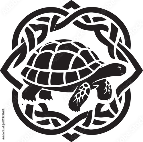 Celtic Turtle Knot Design: A Detailed Black and White Illustration for Decorative Purposes