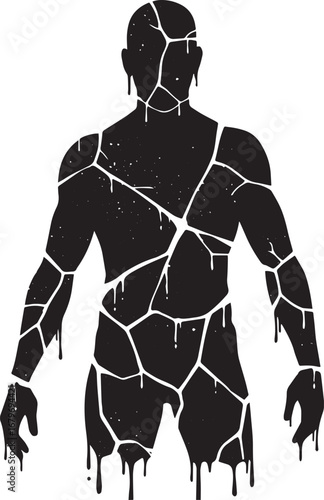 Shattered human form concept depicting emotional fragility and v