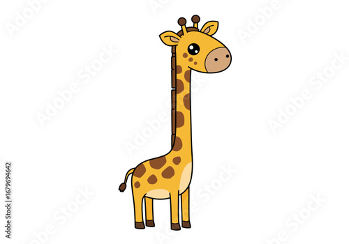 Cute Cartoon Giraffe with Long Neck and Brown Spots.