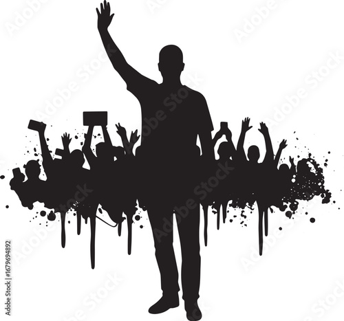 Silhouette of a charismatic speaker addressing an enthusiastic c