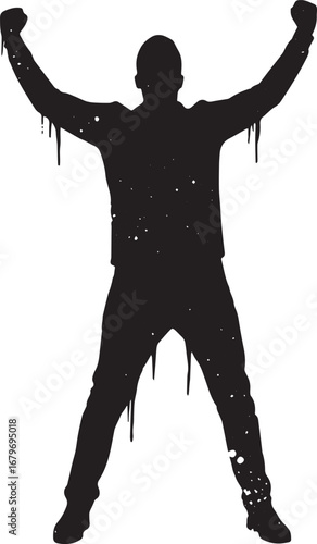 Energetic silhouette of a person celebrating a triumph with drip