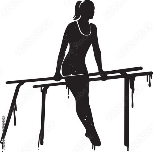 Graceful silhouette of a woman on parallel bars evoking athletic