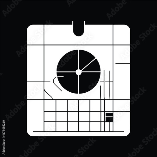 Black and white vector of a calendar combined with a clock vector symbol