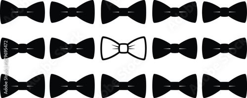 Bow Tie Vector Illustration Grid with Unique Centerpiece for Fashion Design, Formal Wear Concepts, Graphic Layout, Event Branding, Contrast Theme