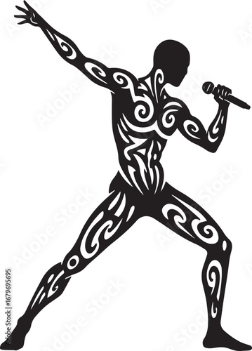 Dynamic Tribal Singer Silhouette Illustration for Music and Perf