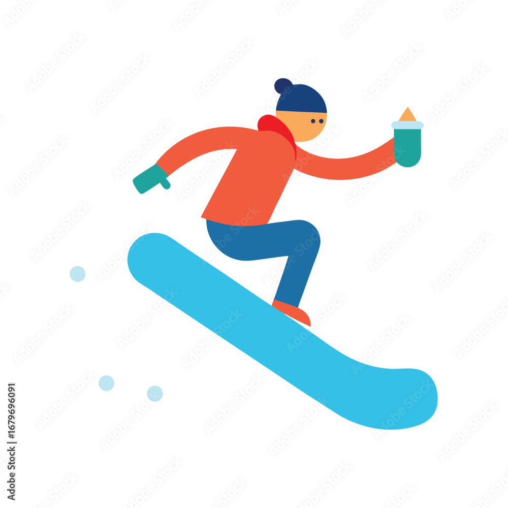 Fototapeta premium Flat Color Snowboard Halfpipe with Snow Spray 