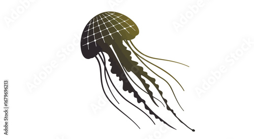 Gradient silhouette jellyfish with tentacles in modern graphic design