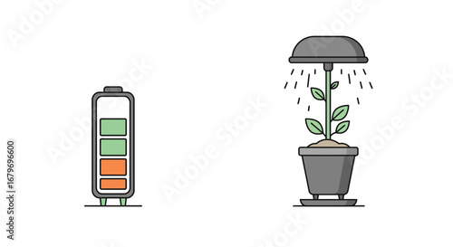 Sustainable energy growth: battery charging and plant under lamp