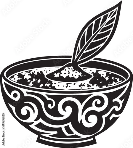 Stylized matcha bowl icon with tribal design, perfect for brandi