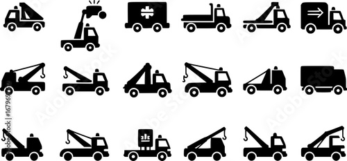 Tow truck icon vector, filled flat sign, solid pictogram isolated on white. Symbol, logo illustration. Pixel perfect
