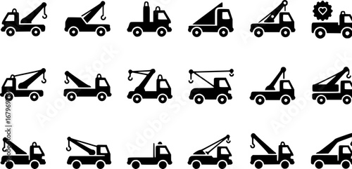 Tow truck icon vector, filled flat sign, solid pictogram isolated on white. Symbol, logo illustration. Pixel perfect
