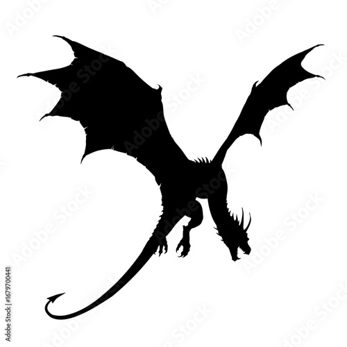 Flying dragon silhouette - vector illustration